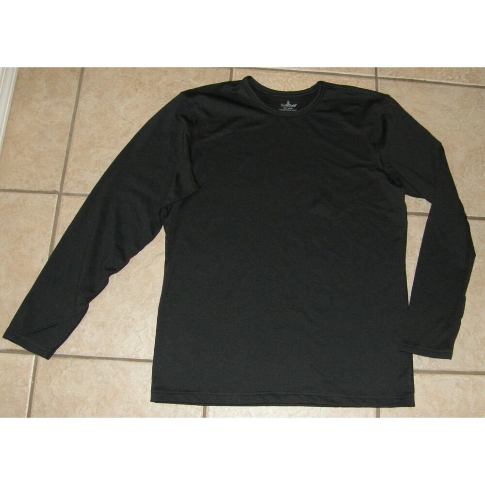 Mens Sz Large Black Fleece Lined Stretchy Long Sleeve Thumbhole Shirt CUDDL DUDS